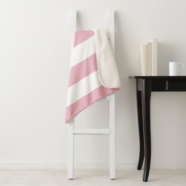 Pink Stripes, White Stripes, Striped Pattern Sherpa Blanket (In Situ)