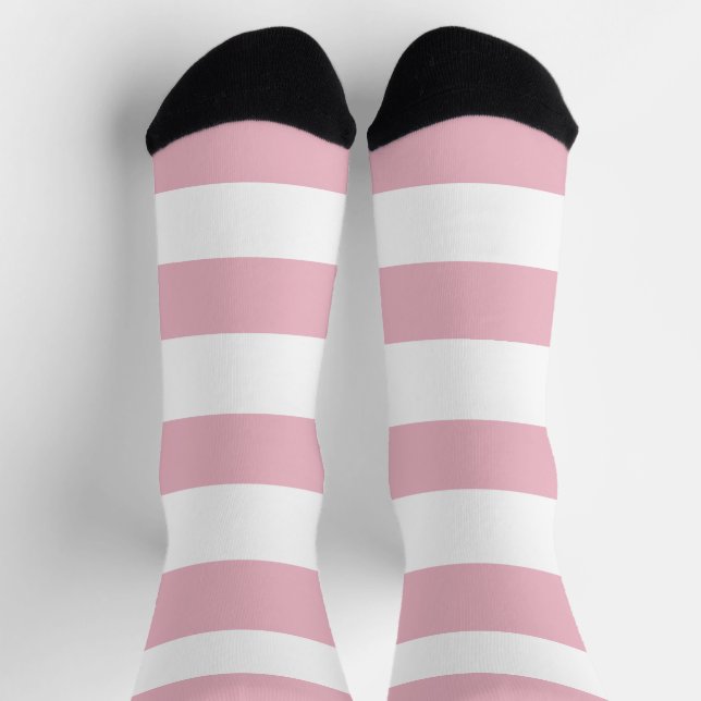 Pink Stripes, White Stripes, Striped Pattern Socks (Top)
