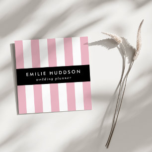 Pink Stripes, White Stripes, Striped Pattern Square Business Card