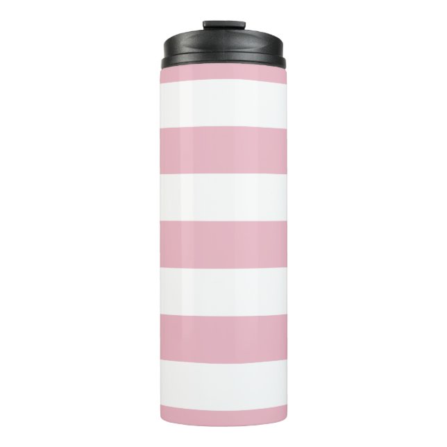Pink Stripes, White Stripes, Striped Pattern Thermal Tumbler (Front)