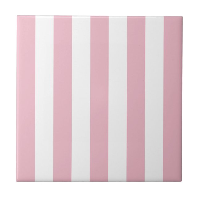 Pink Stripes, White Stripes, Striped Pattern Tile (Front)