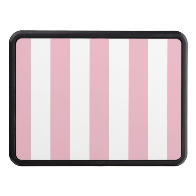 Pink Stripes, White Stripes, Striped Pattern Trailer Hitch Cover (Front)