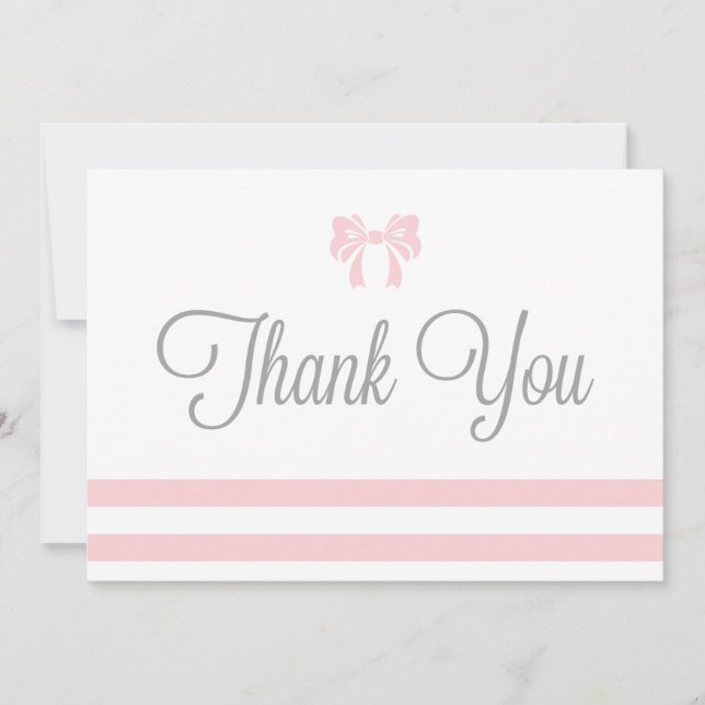 Pink Stripes with Bow Baby Shower Thank You Card (Front)