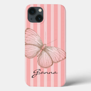Pink Stripes with Butterfly iPhone 13 Case
