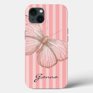 Pink Stripes with Butterfly iPhone 13 Case