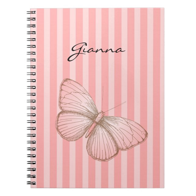Pink Stripes with Butterfly Notebook (Front)