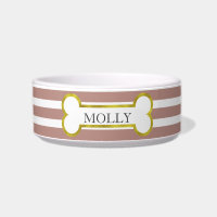 Pink Stripes with Gold Bone Personalized Pet Bowl