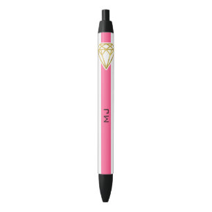 Pink Stripes with Gold Foil Diamond Black Ink Pen
