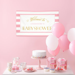 Pink Stripes with Gold Mom to Be   Baby Shower Banner