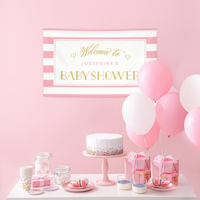 Pink Stripes with Gold Mom to Be | Baby Shower Banner (Creator Uploaded)