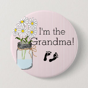 Pink Stripes with Mason Jar I'm The Grandma 3 Inch Round Button