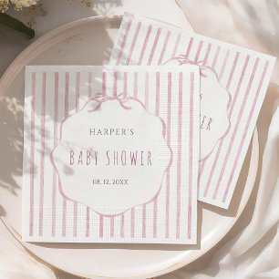 Pink Stripes with Scalloped Frame Girl Baby Shower Napkin
