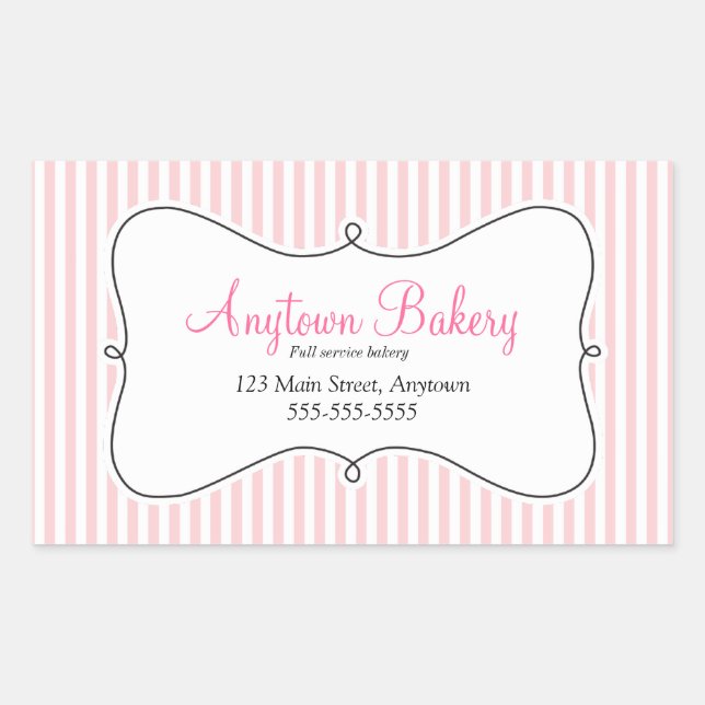 Pink Stripes with Swirly Frame Business Sticker (Front)