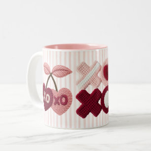 Pink Stripes XOXO Cherry  Two-Tone Coffee Mug