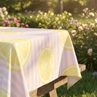 Pink Stripes Yellow Lemon Tablecloth
