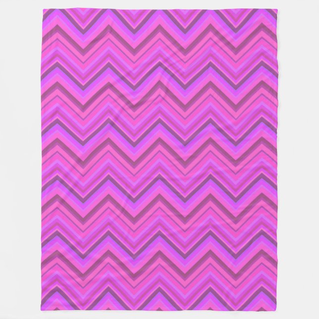 Pink stripes zigzag pattern fleece blanket (Front)