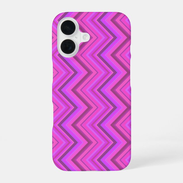 Pink stripes zigzag pattern iPhone 16 case (Back)