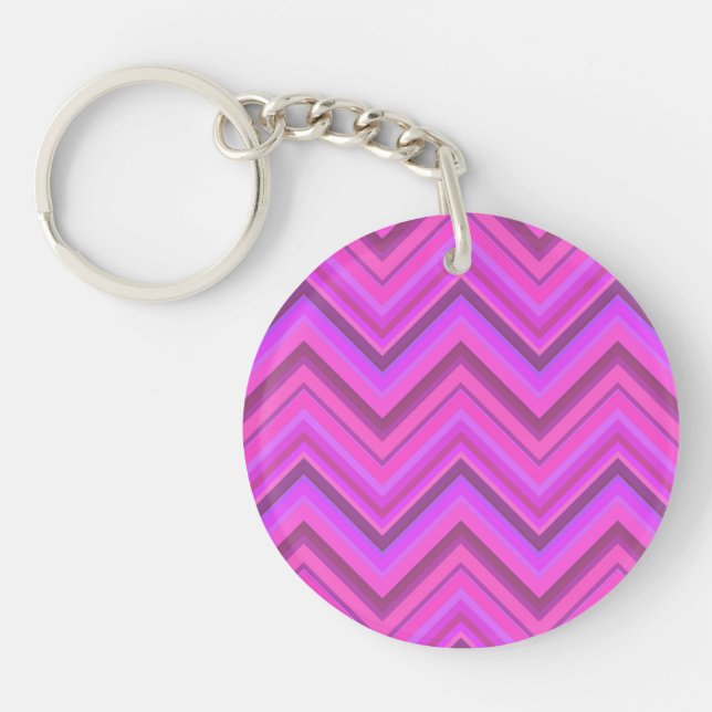 Pink stripes zigzag pattern keychain (Front)