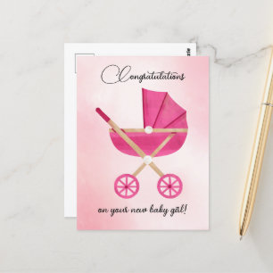 Pink stroller Baby Girl Congratulations Card