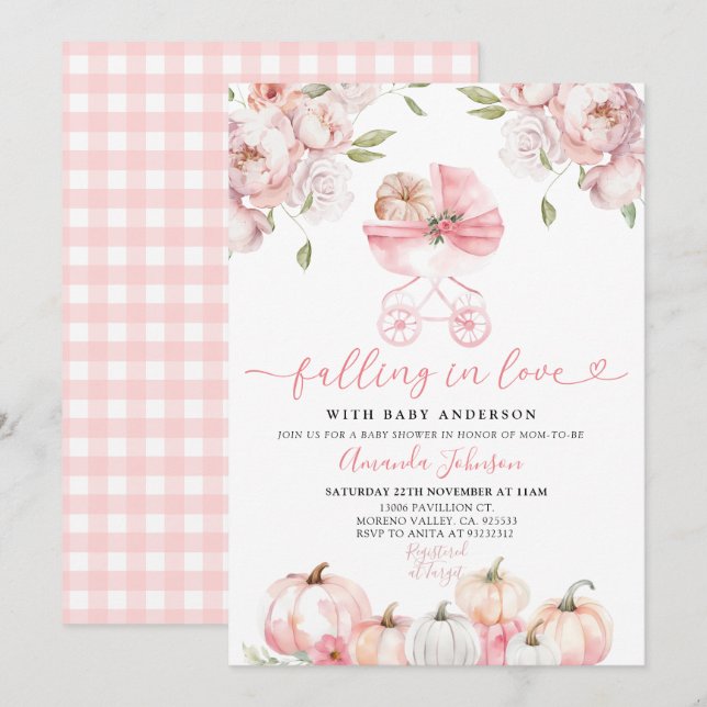 Pink Stroller Fall Baby Shower Invitation (Front/Back)