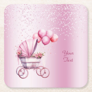 Pink Stroller Paper Coaster