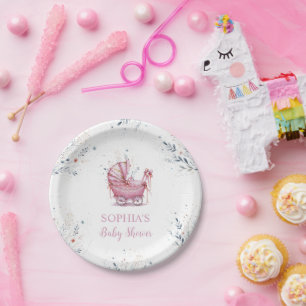 Pink Stroller Paper Plate