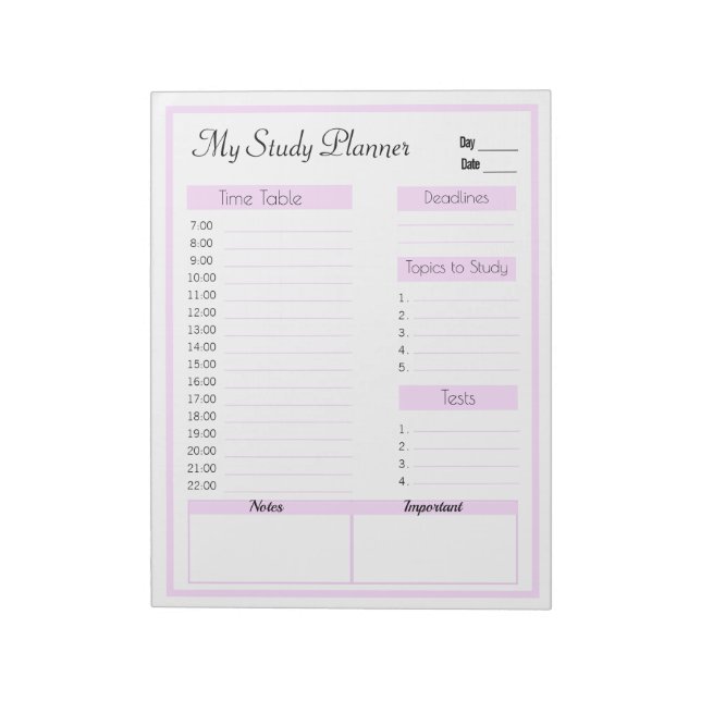 pink study planner time table daily organizer notepad (Rotated)