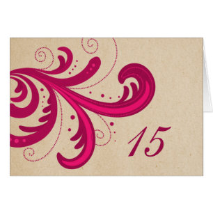 Pink Stylish Swirls Table Number Card