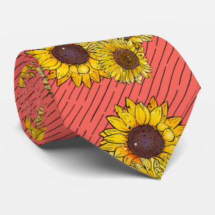Pink Stylish Yellow Watercolor Sunflower Pattern  Tie