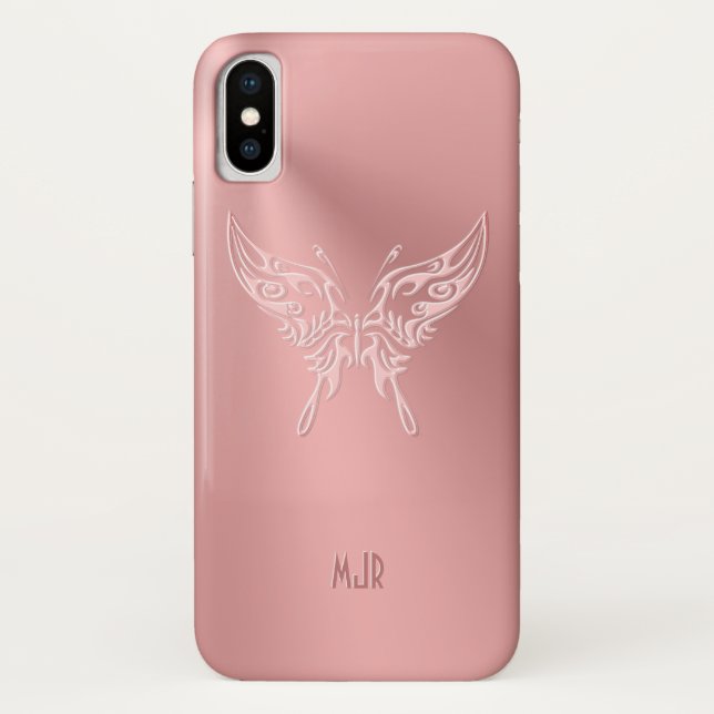 Pink Stylized Butterfly Round Tail, Embossed-look Case-Mate iPhone Case (Back)