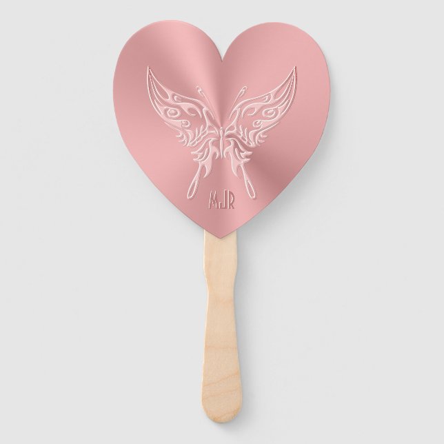 Pink Stylized Butterfly Round Tail, Embossed-look Hand Fan (Front)