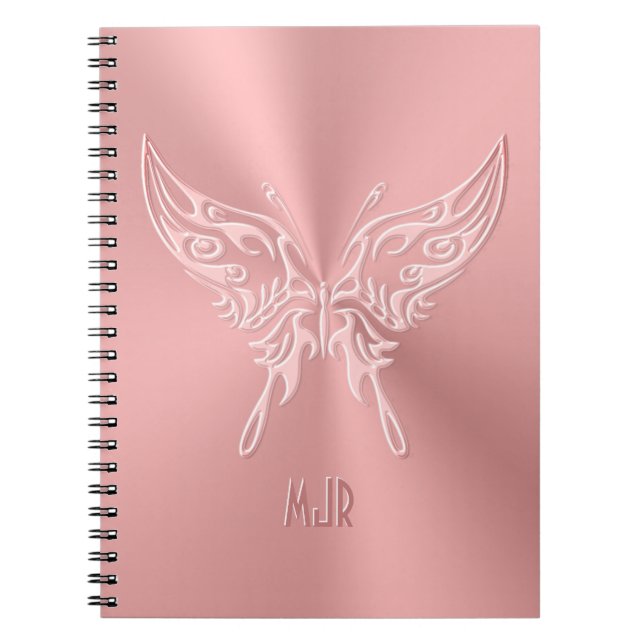 Pink Stylized Butterfly Round Tail, Embossed-look Notebook (Front)