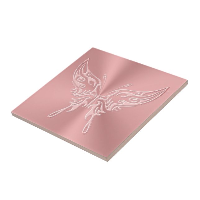 Pink Stylized Butterfly Round Tail, Embossed-look Tile (Side)