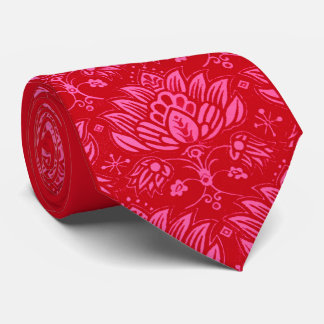 pink stylized floral print tie