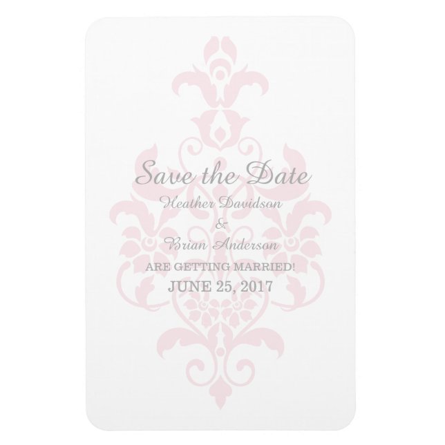 Pink Subtle Damask Save the Date Flexi Magnet (Vertical)