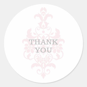 Pink Subtle Damask Thank You Stickers