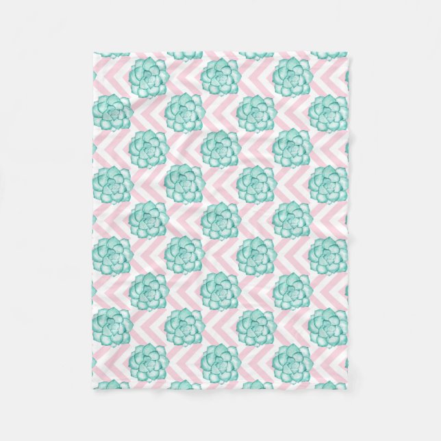 Pink Succulent Fleece Blanket (Front)