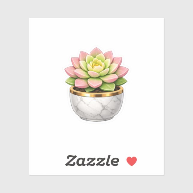 Pink Succulent Marble Pot Gold Rim Sticker (Sheet)