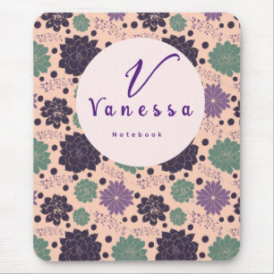 Pink Succulent Monogram Script  Mouse Pad
