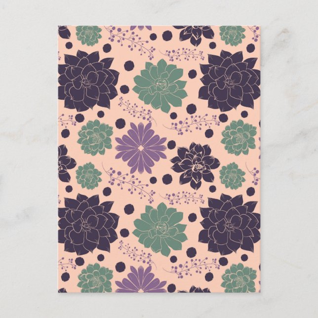 Pink Succulents Floral Pattern Postcard (Front)
