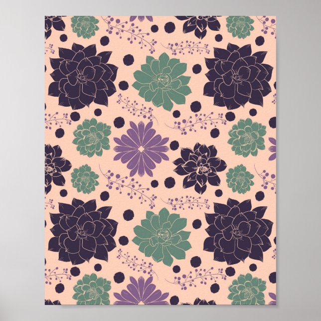 Pink Succulents Floral Pattern Poster (Front)