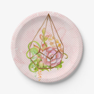 Pink Succulents Terrarium Paper Plate