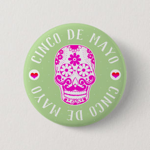 Pink Sugar Skull Cinco de Mayo 2 Inch Round Button