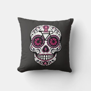 Pink Sugar Skull, Day Of The Dead  Throw Pillow