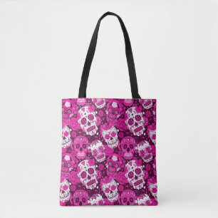 Pink sugar skull floral ornamental pattern tote bag