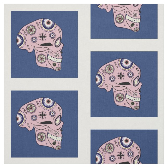 pink sugar skull print fabric (Swatch)