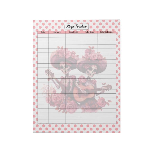 Pink Sugar Skull Steps Tracker Notepad (Rotated)