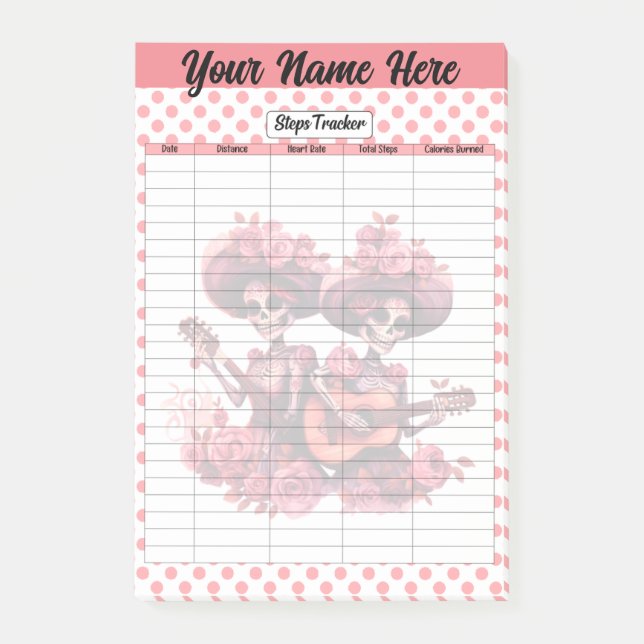 Pink Sugar Skull Steps Tracker Post-it Notes (Front)