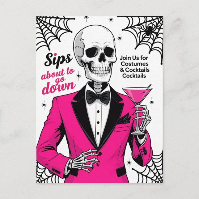 Pink Suit Skeleton Halloween Holiday Postcard (Front)