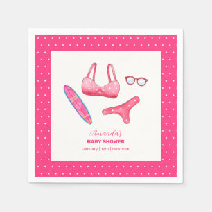Pink Summer Bikini Surf Beach Girl Baby Shower Napkin